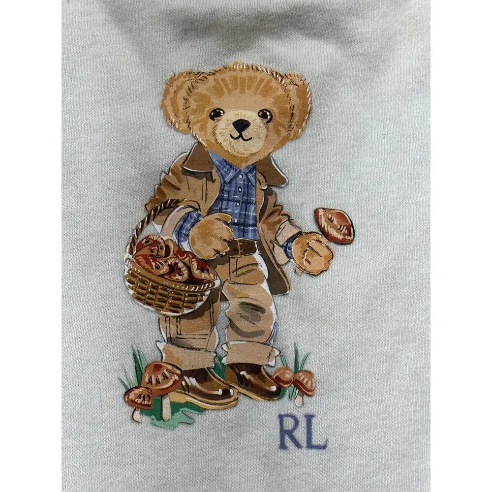 Vintage Ralph Lauren Coverall Baby 9M White Polo Bear Fleece One Piece Romper